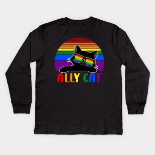 LGBT Ally Cat Be Kind Gay Rainbow Funny LGBTQ Flag Gay Pride Kids Long Sleeve T-Shirt